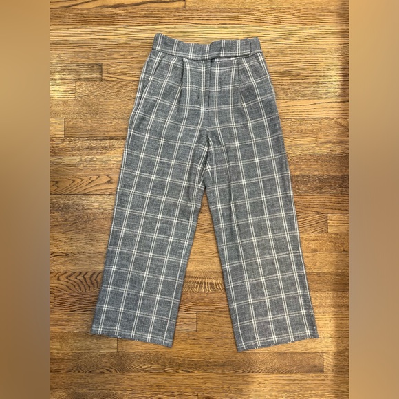 Express Super-High Waisted Plaid Linen-Blend Trouser Pant - 0 Short - Picture 1 of 4